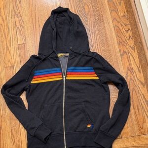 Aviator Nation Charcoal Gray Hoodie with Rainbow Stripes